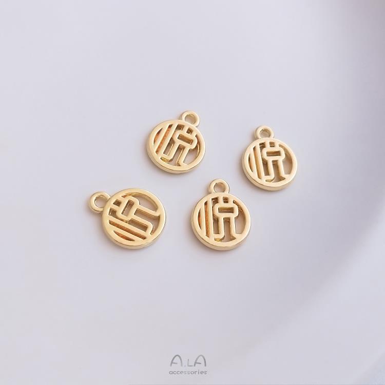 Real Gold Auspicious Peace Lucky Fortune Word Round Pendants