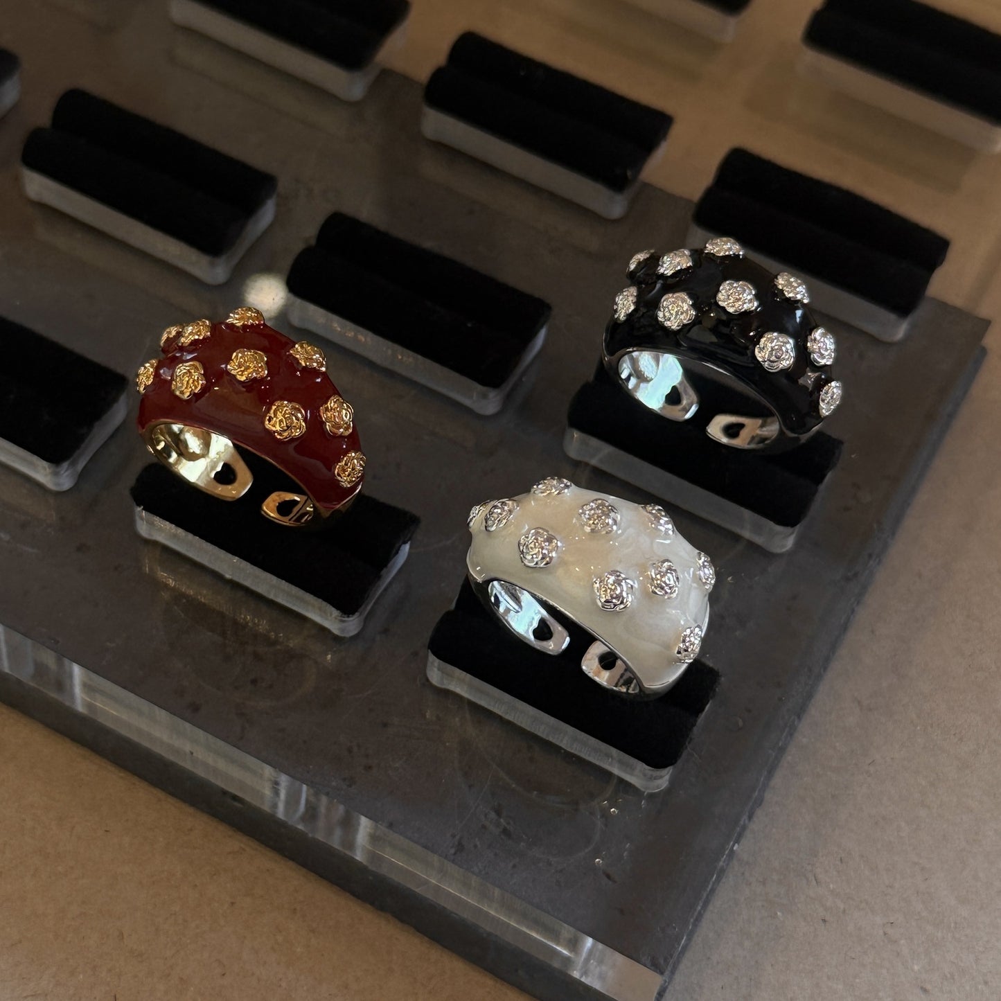 Gold Electroplating Dripping Camellia Open Fashion Index Rings