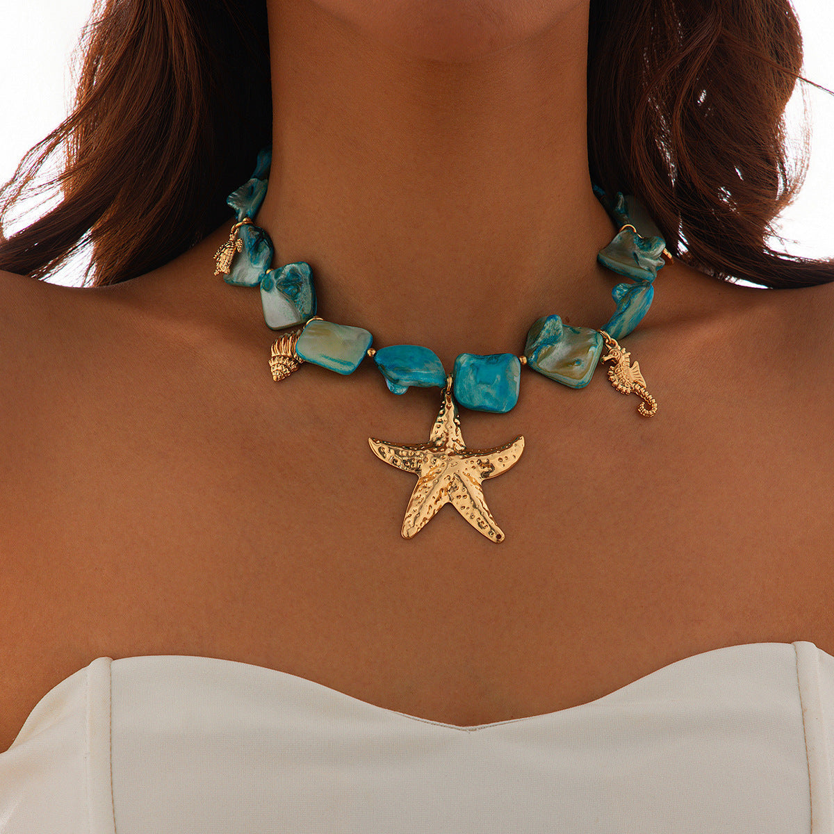 Stylish Beach Summer Starfish Shell Alloy Vintage Necklaces