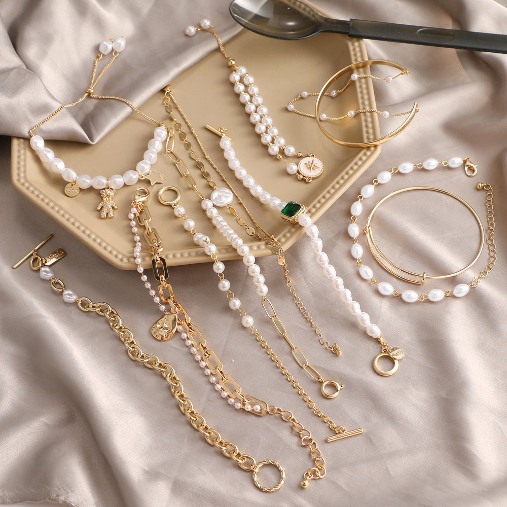 French Entry Lux Irregular Pearl Alloy Simple Bracelet