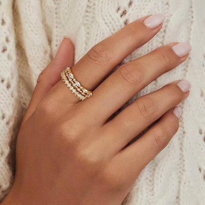 Women's Exquisite Elegant Shiny Zircon Row Diamond Twin Ring