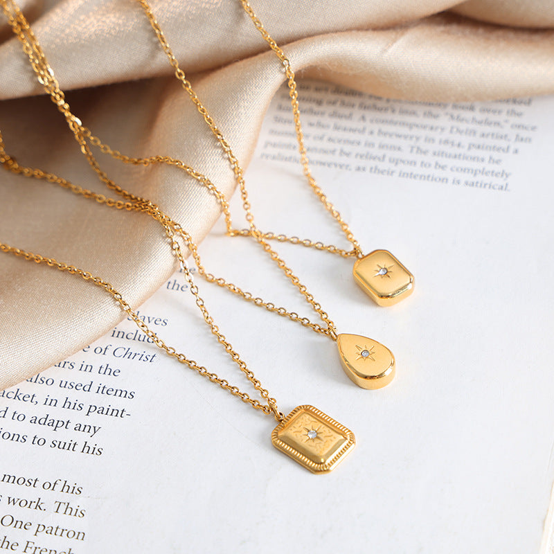 Geometric Square Inlaid Zircon Clavicle Chain Plated Necklaces