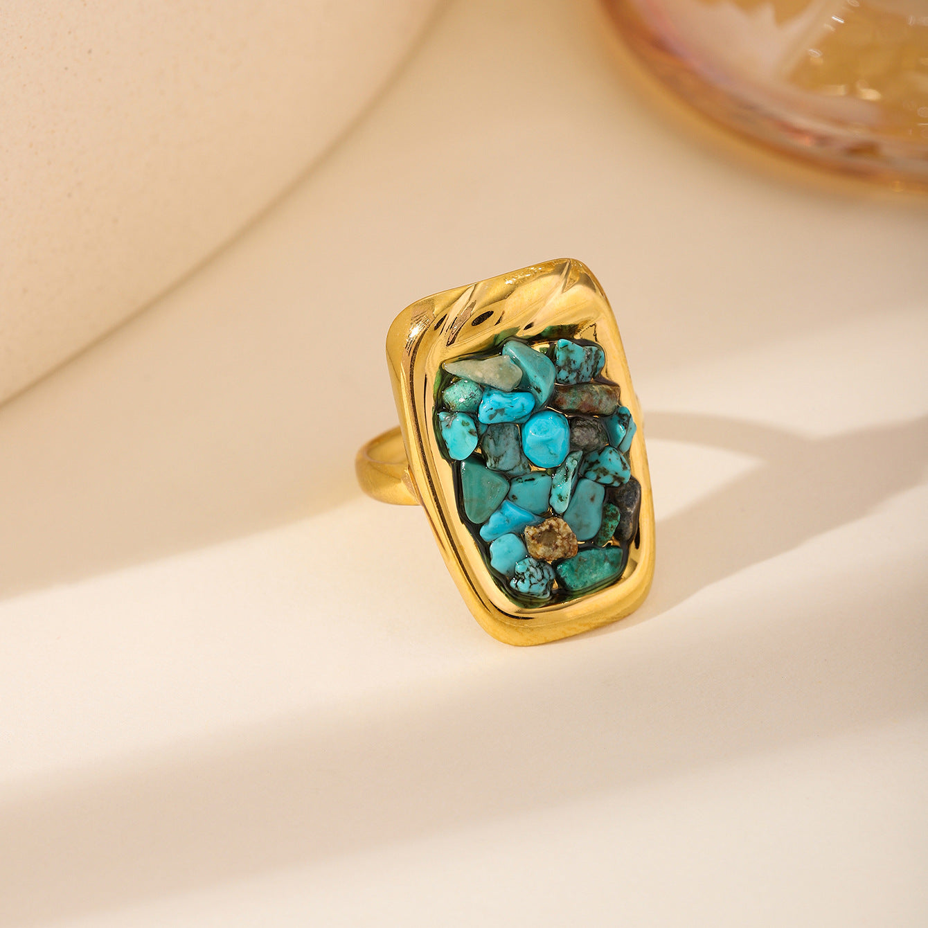 Stone Geometric Stainless Steel Gold Plated Simple Ring