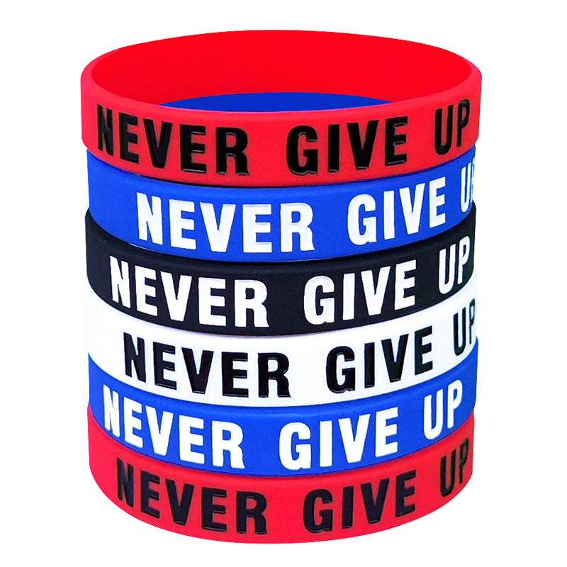 Lettering Inspirational Never Give Up Wrist Strap Black Bracelet