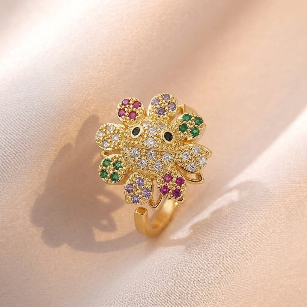 Female Sunflower Color Opening Rotating Niche Adjustable Index Ring