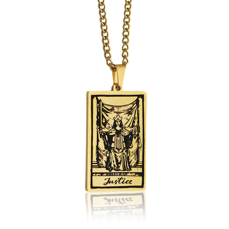 Zhang Tarot Titanium Steel Retro Rectangular Necklaces