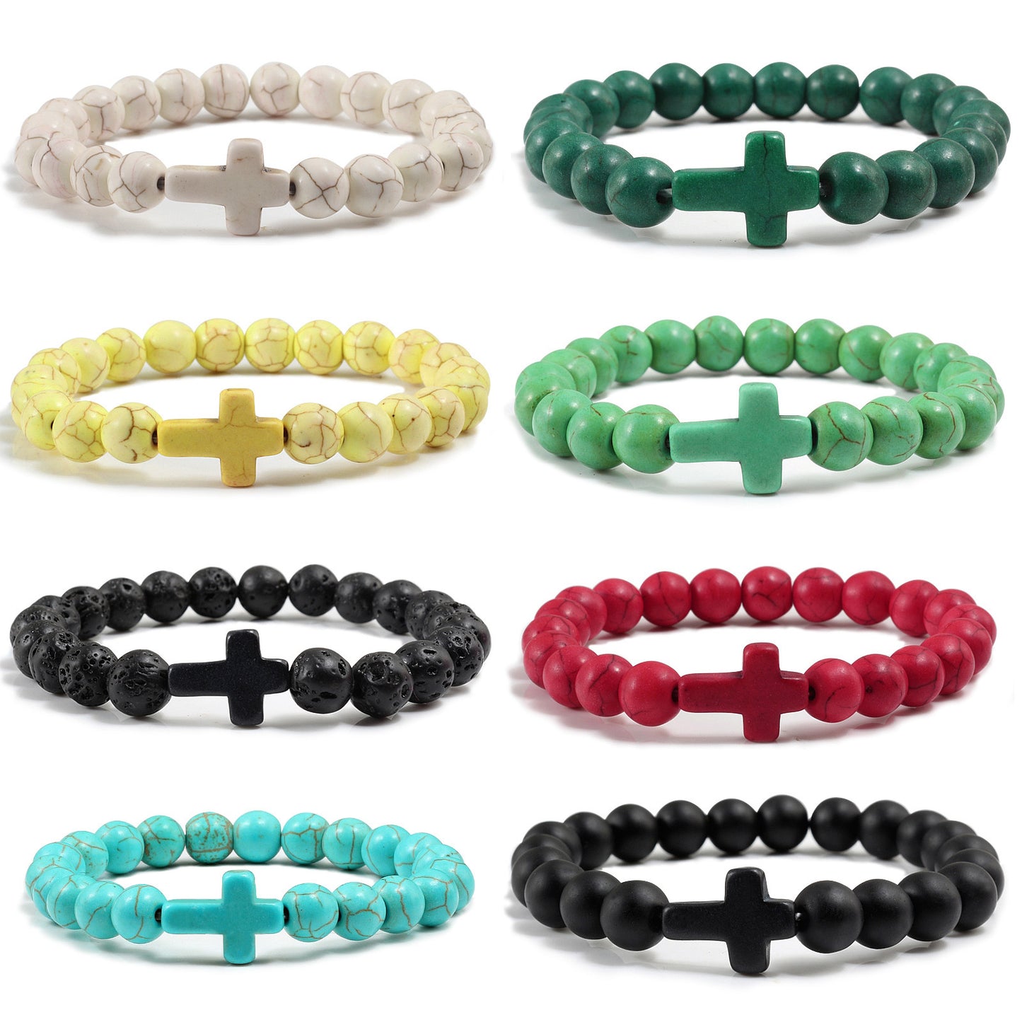 Natural Stone Turquoise Frosted Volcanic Rock Round Bracelet