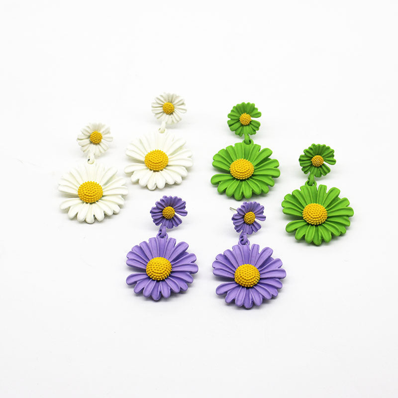 Little Daisy Contrast Color Flower Elegant Long Stud Earrings
