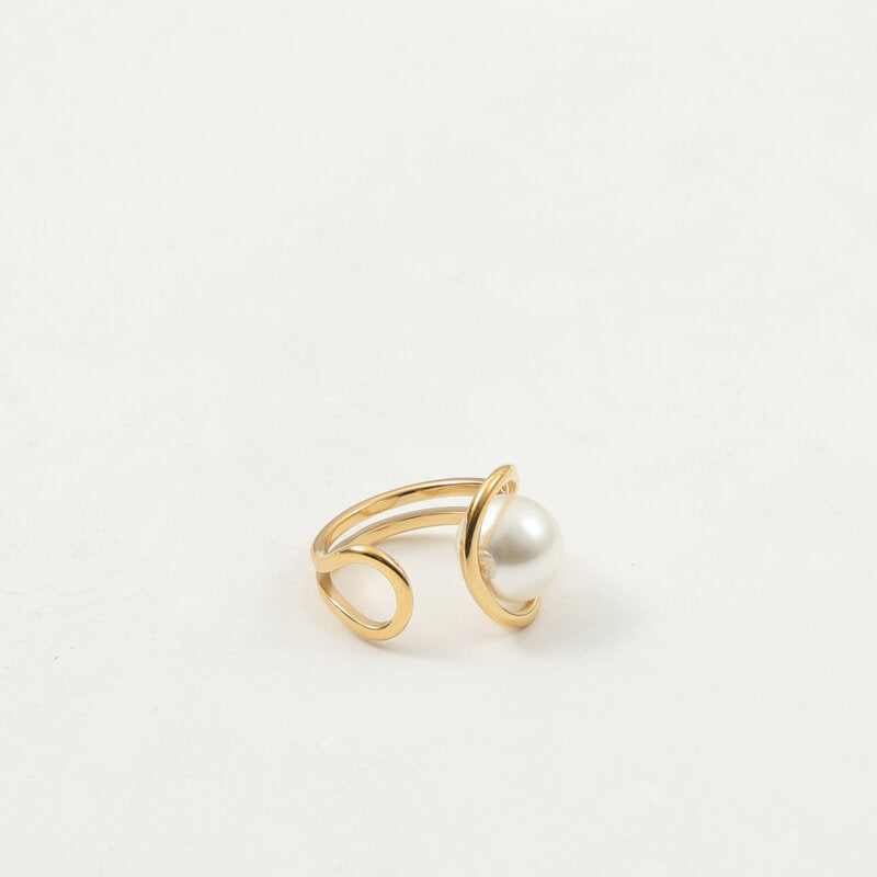 Open Freshwater Large Pearl Titanium Steel Gold Bracelet