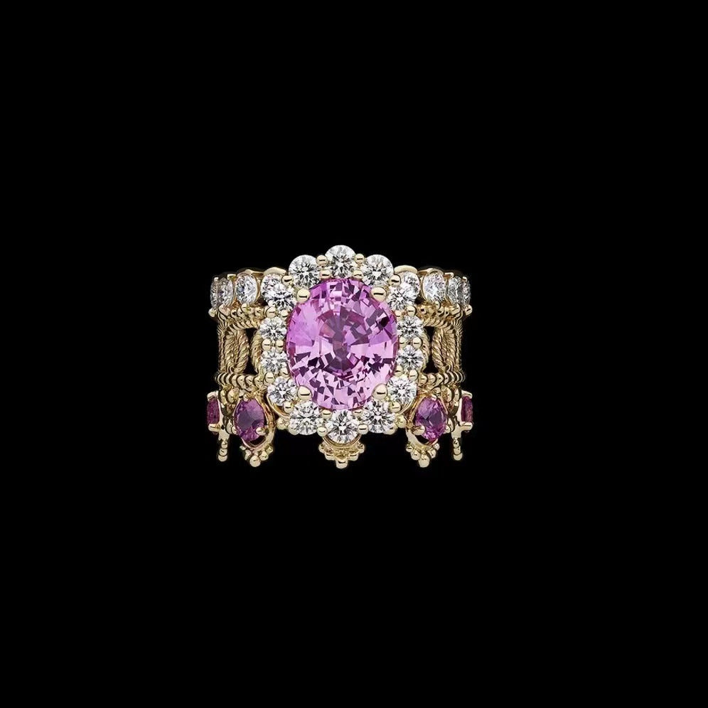 Women's Trendy Red Corundum Diamond High Quality Elegant French Open Ring