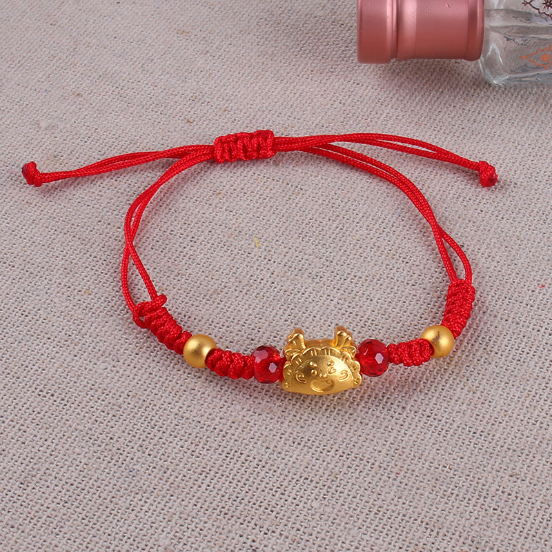 Chinese Style Hand-woven Gold-plated Dragon Red Rope Bracelets