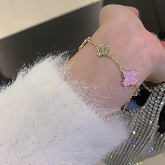 Women's Full Rhinestone Clover Light Luxury High-grade Niche Exquisite Personality Bracelets
