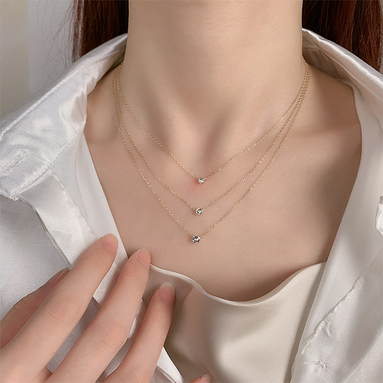 Round Diamond Sier Plated Nose Droppings Clavicle Necklaces