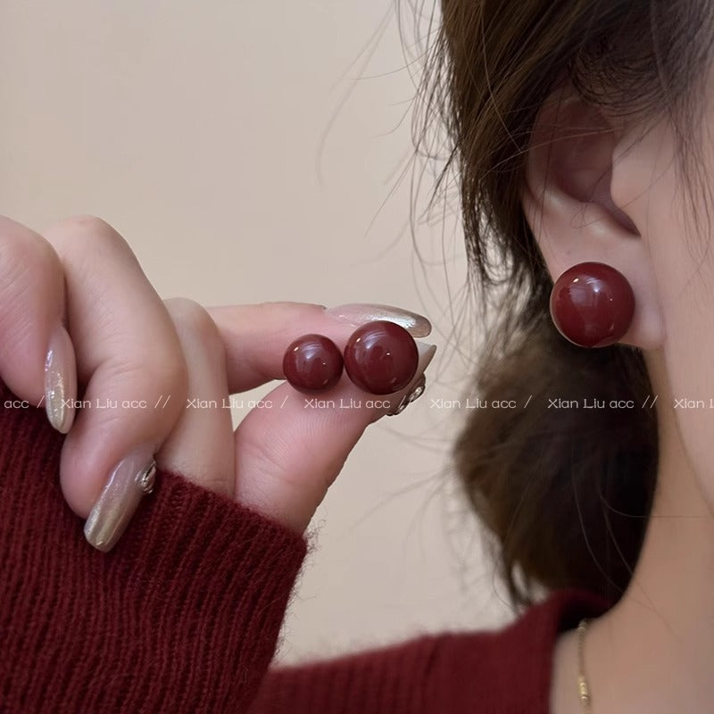 Sier Needle Red Cherry Daily Commuter Earrings