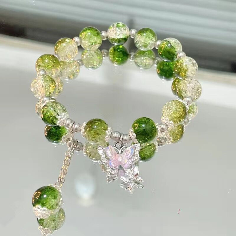 Starry Sky Butterfly Glazed Female Ice Transparent Glass Bead Bracelets