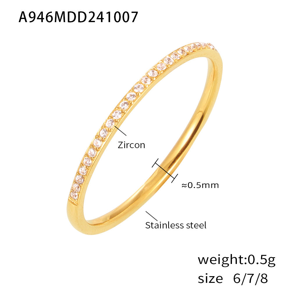 Daily Simple Style Micro Rhinestone Stainless Steel Gold-plated Rings
