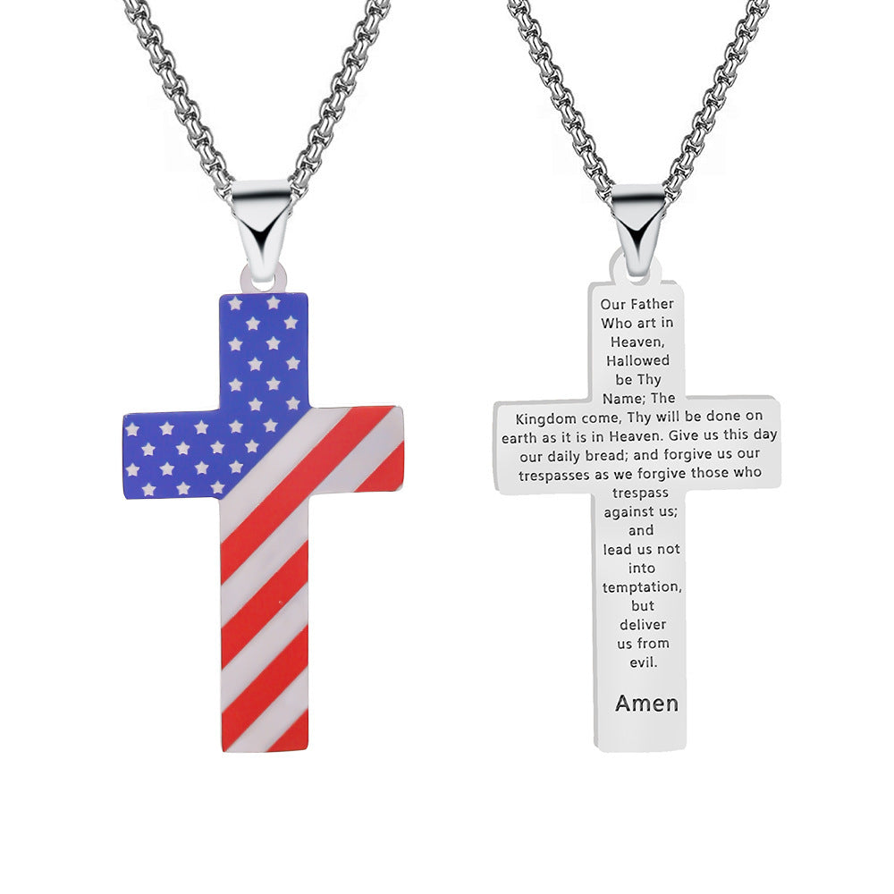 Football Stainless Steel Cross Inscription Sports Necklaces