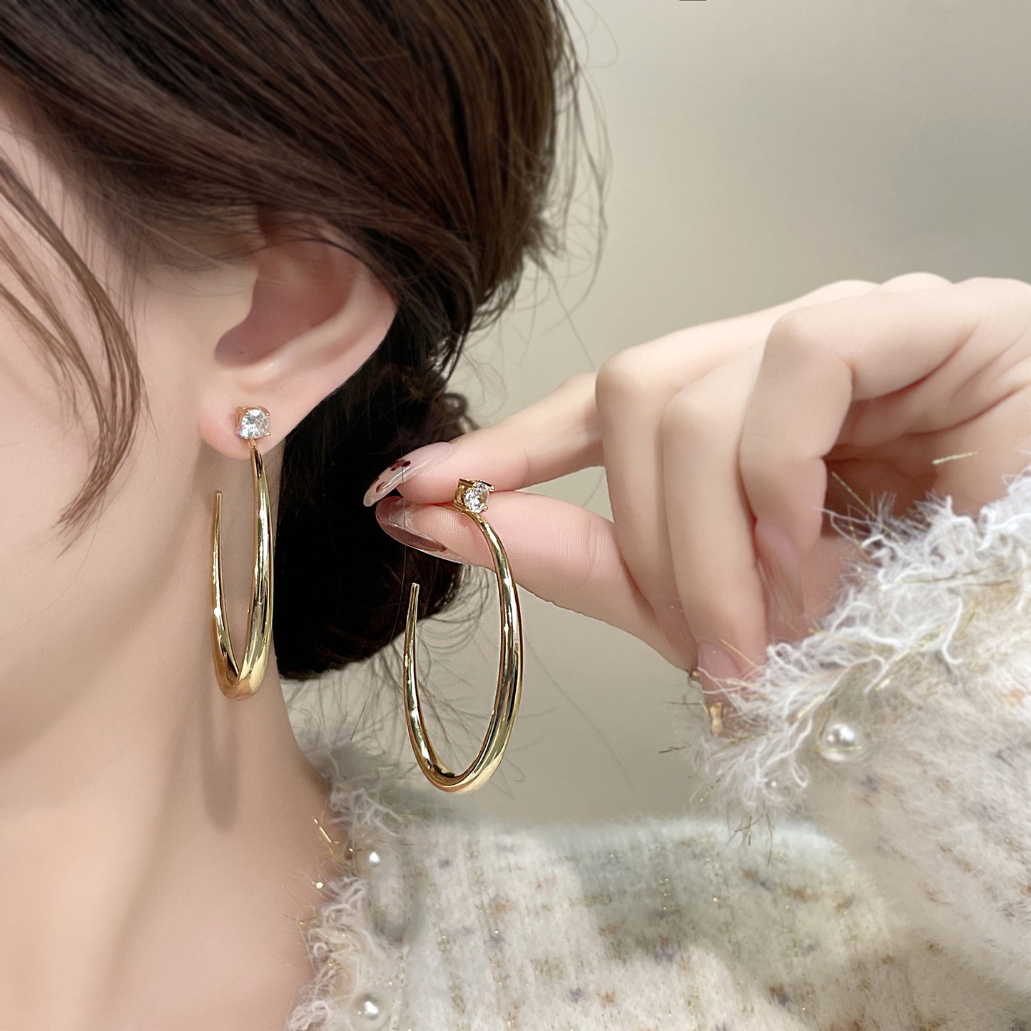 High-grade Zircon Light Luxury Style Large Circle Exaggerated Earrings