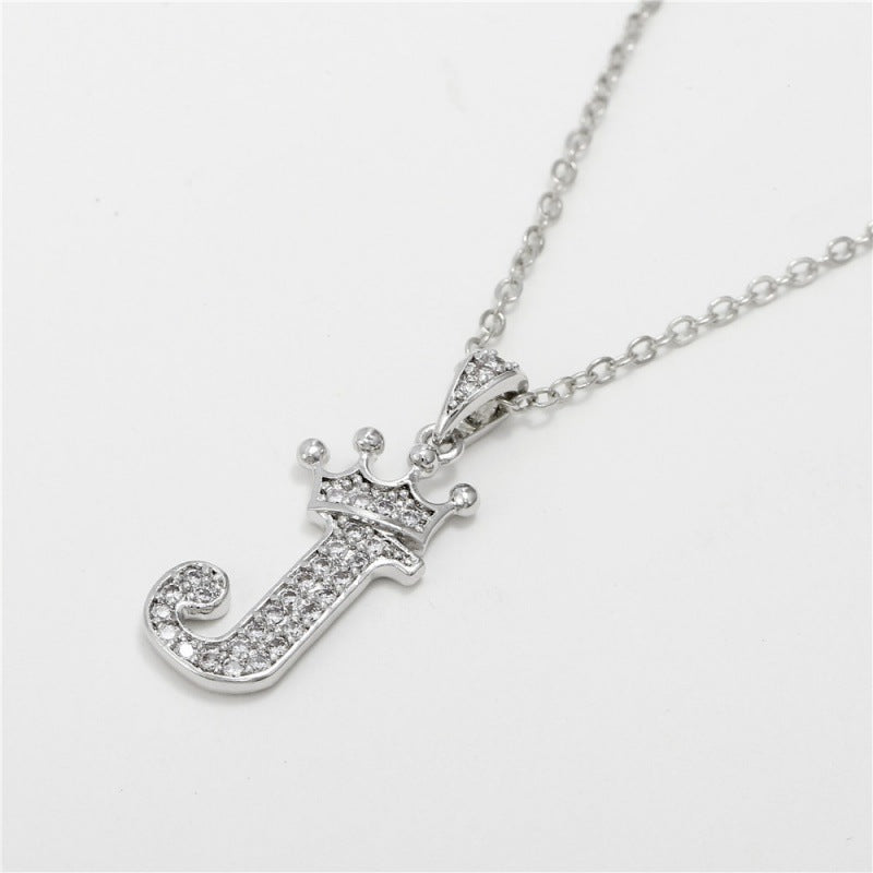 Zircon Crown English Letter Design Gold Clavicle Necklace