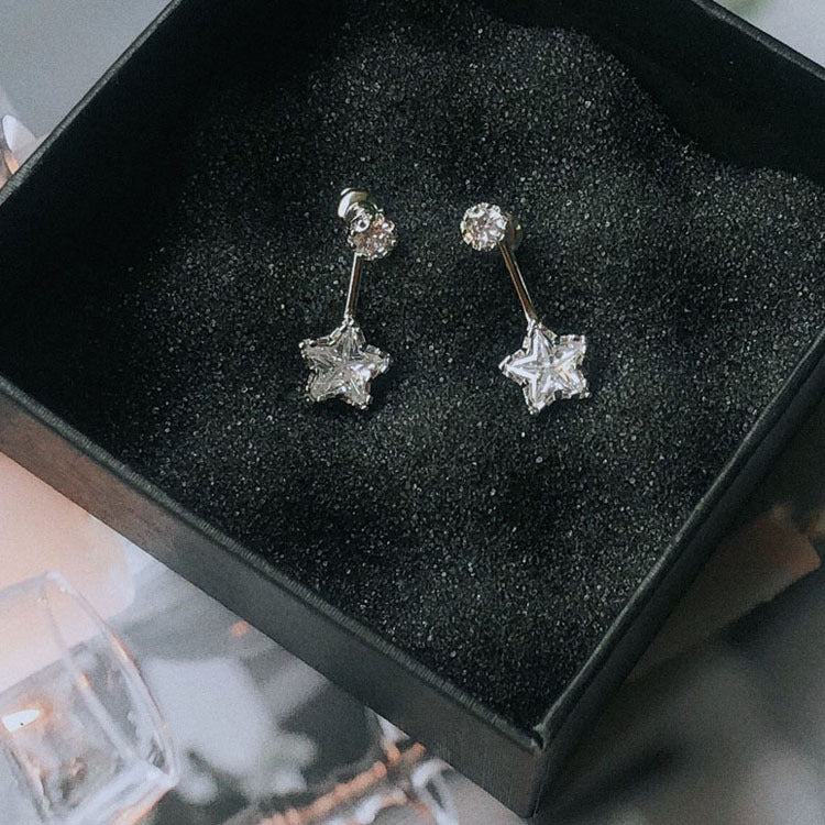 Sier Needle Fashion Pentagram Ear Clip Female Refined Stud Earrings