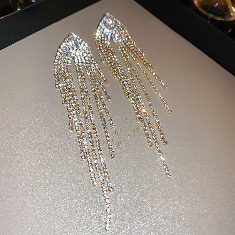 Women's Style Zircon Long Tassel Sier Pin Earrings