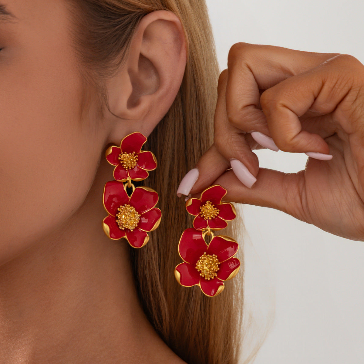 Colorful Oil Three-dimensional Flower Sweet Style Artistic Retro Metal Rings