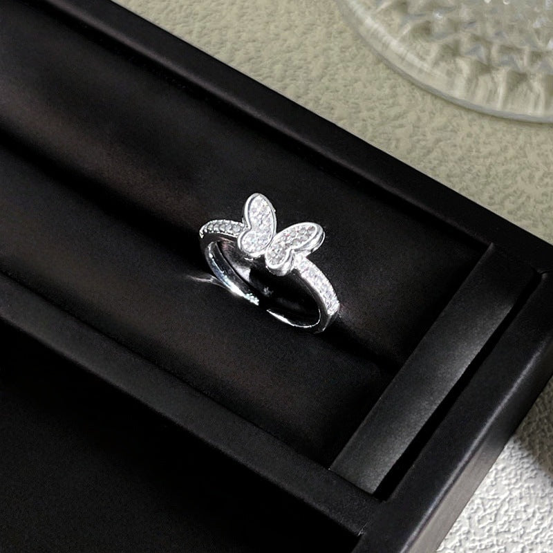 Sweet Style Niche Design Butterfly Flower Female Lace Hollow Out Ring