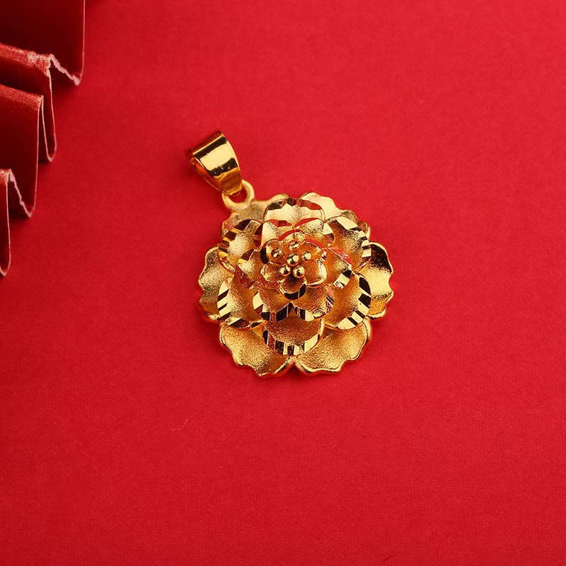 Gold Peony Flower Blooming Rich Clavicle Pendants