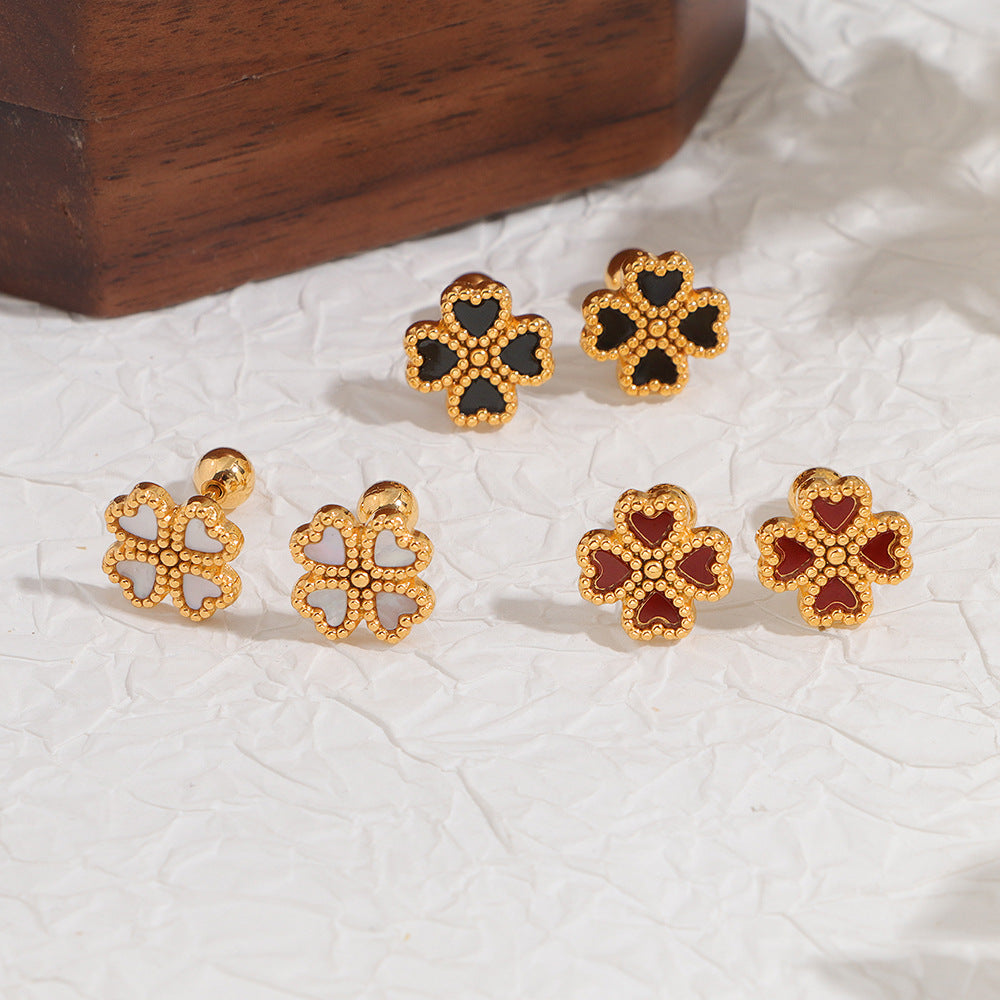 Women's Steel Clover Fritillary Ear Twist Screw Fashion Classic Stud Earrings
