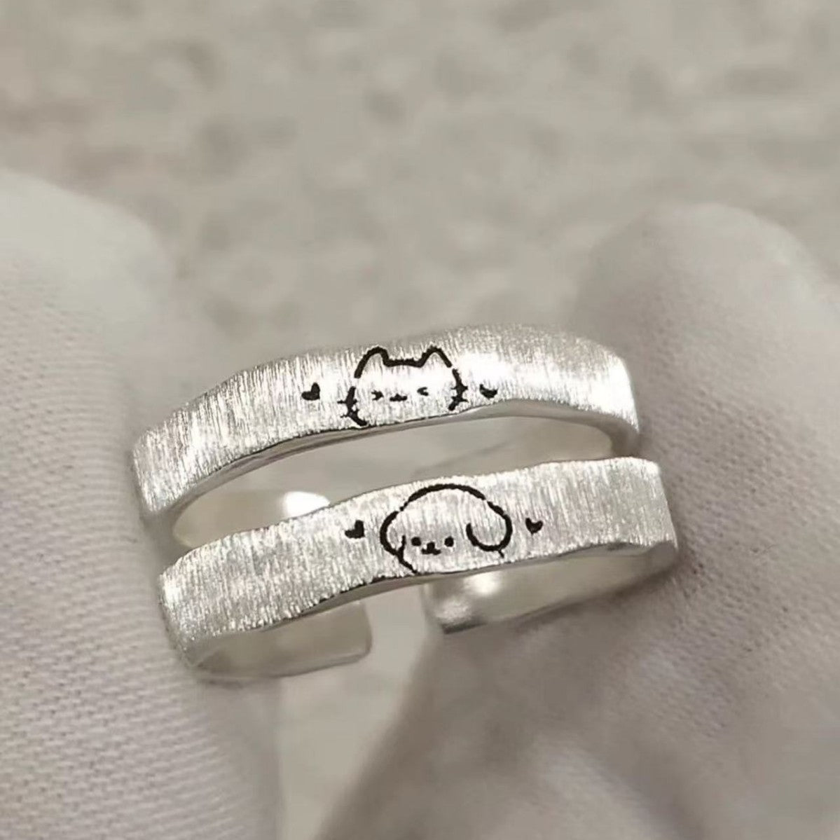 Handmade Lined Sier Open Female Cute Small Animal Personality Ring