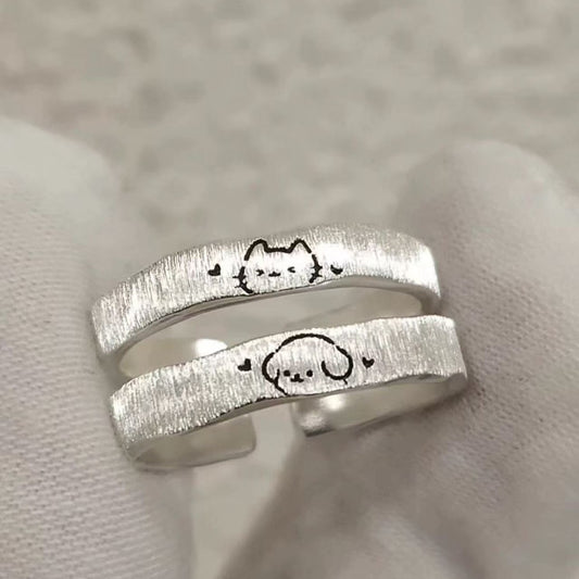 Handmade Lined Sier Open Female Cute Small Animal Personality Ring