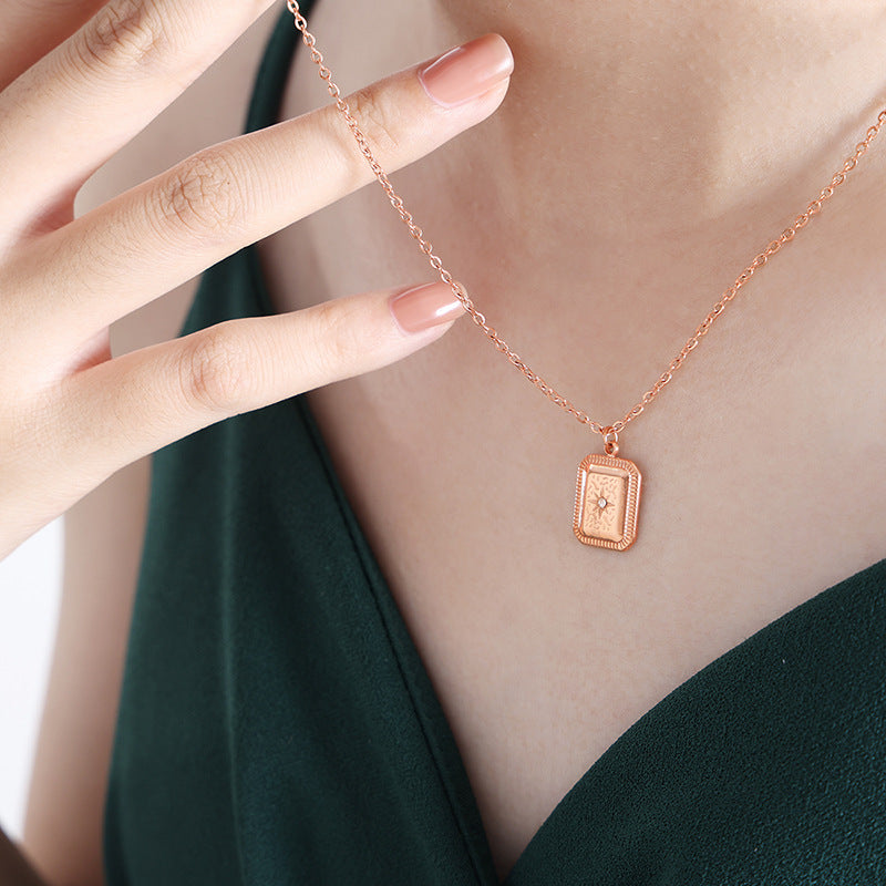 Geometric Square Inlaid Zircon Clavicle Chain Plated Necklaces