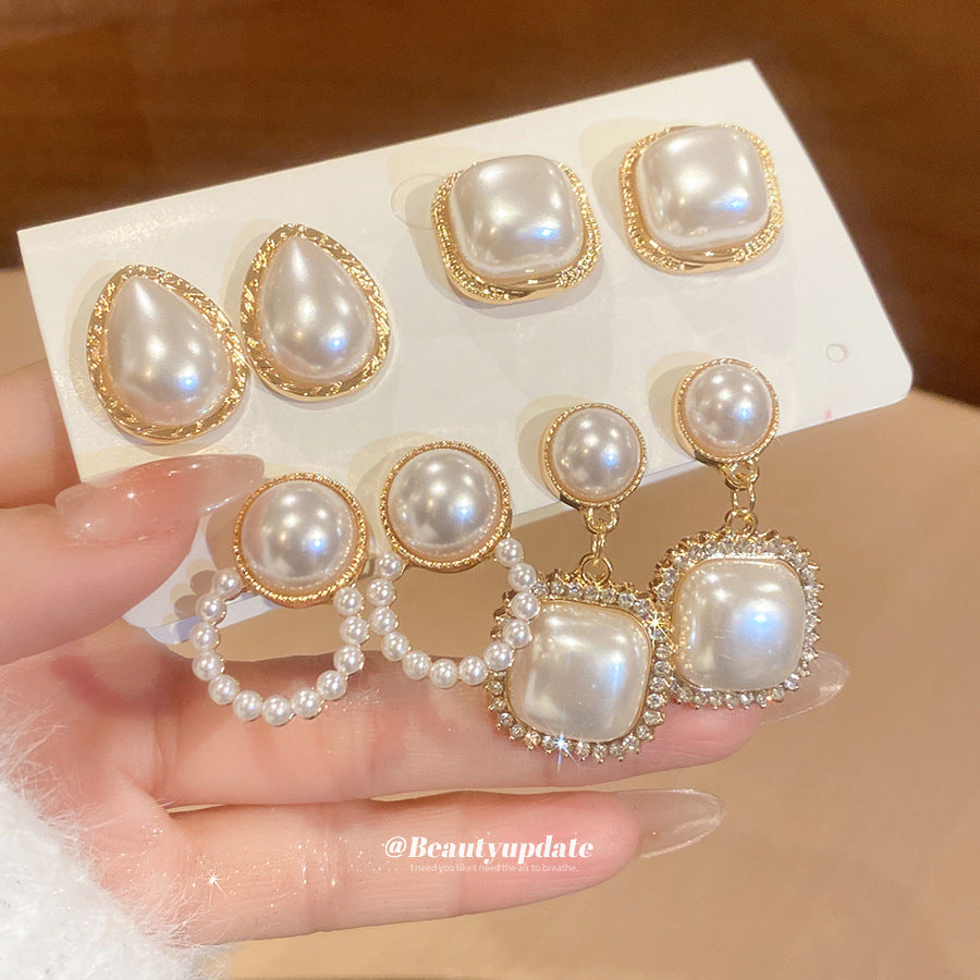 Sier Pearl Flower French Vintage Court Style Earrings
