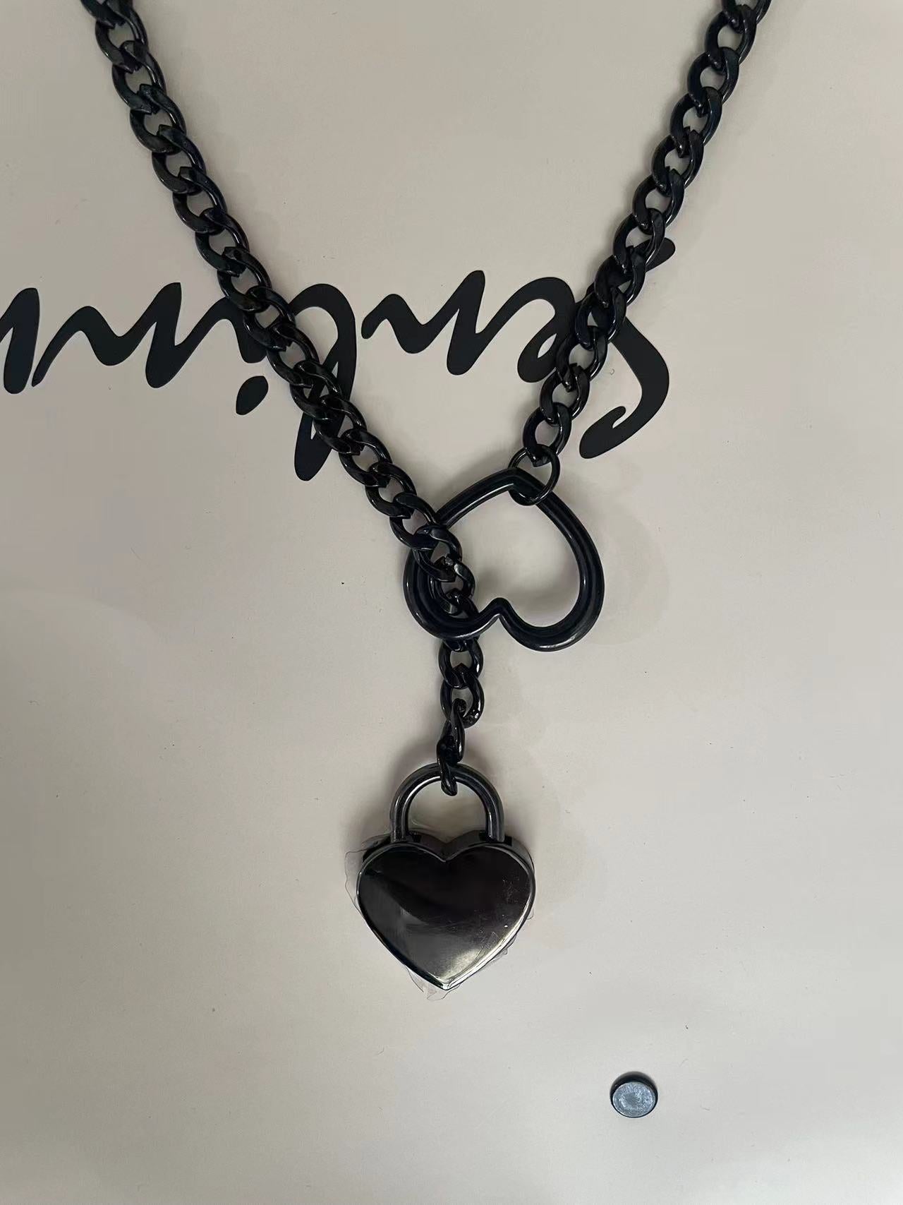 Punk Gothic Cuban Adjustable Love Heart Necklace