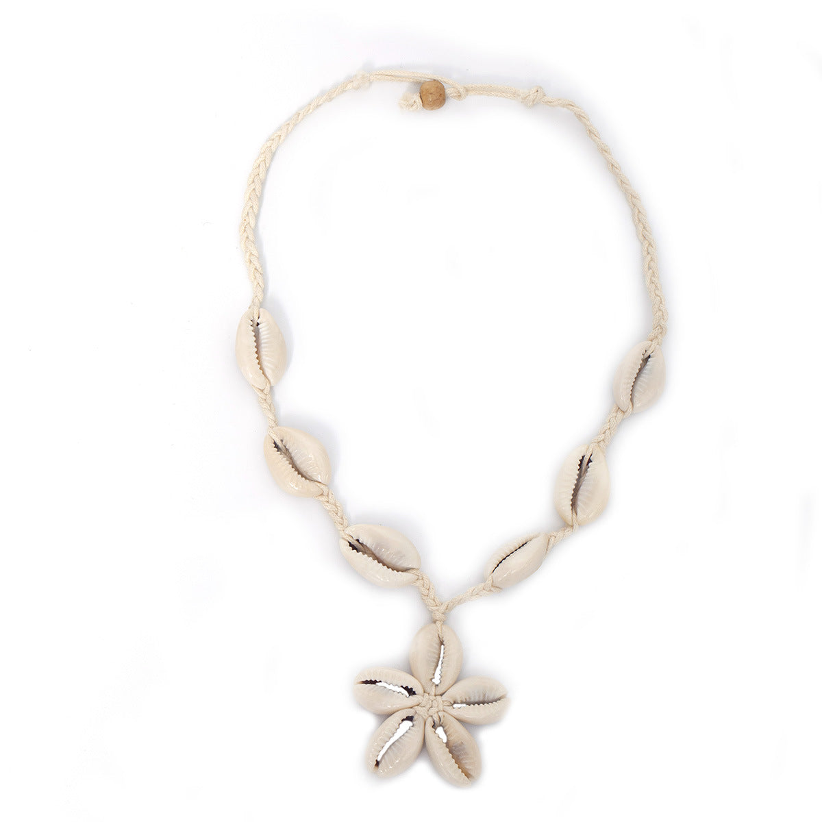 Women's Unique Design Ethnic Style Bohemian Shell Rope Knitted Handmade Wooden Necklace