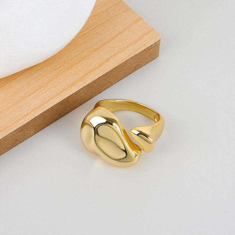 Geometric Personalized Bowl Surface Shaped Open Female Cold Wind Rings