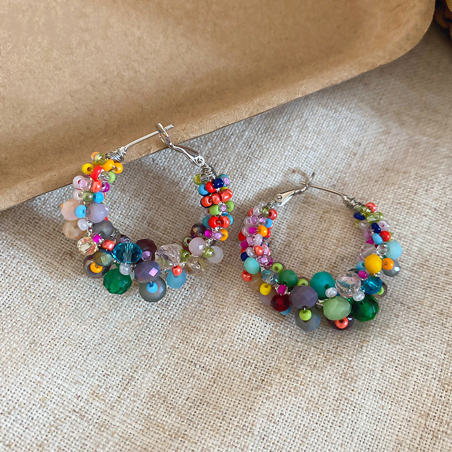 Women's Crystal String Beads Mori Vacation Exaggerated Eardrop Rings