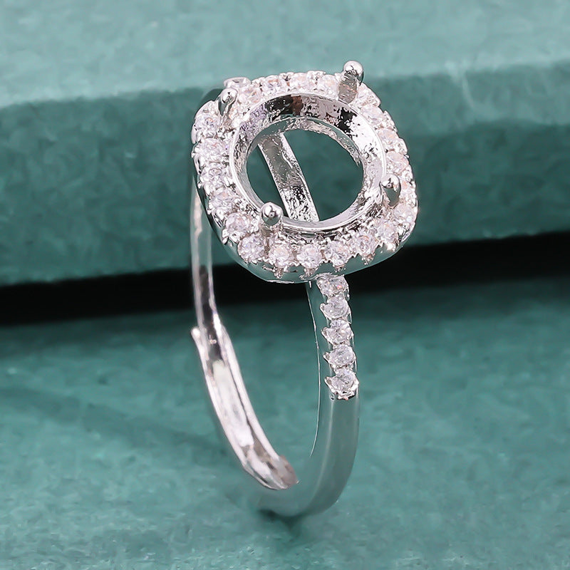 Full Diamond Square Bag Round Empty Setting Egg Surface Inlaid Ring