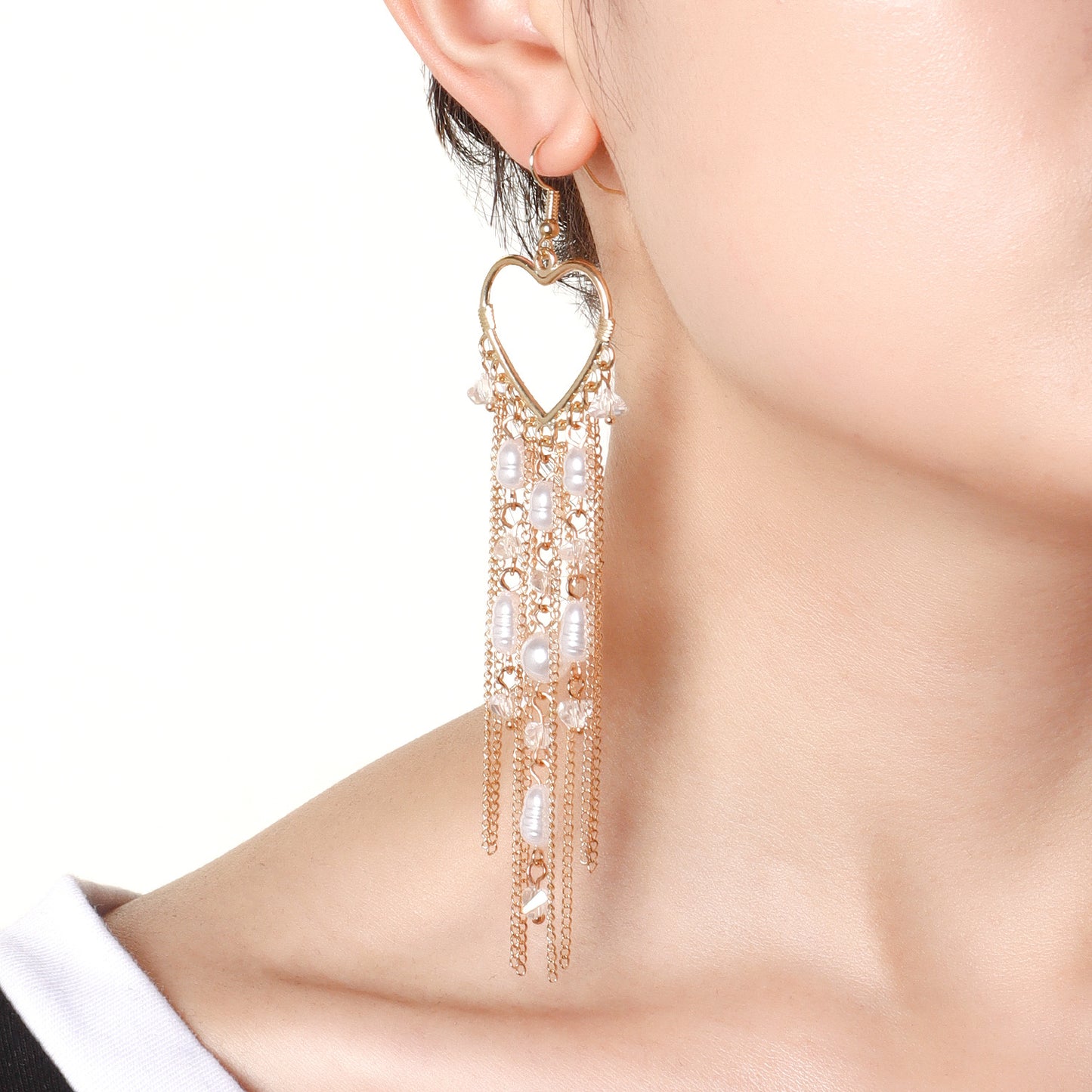 Women's Fashion Splendid Diamond Tassel For Elegant Heart Long Earrings