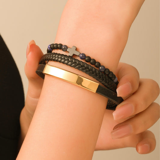 Women's Elegant Leather Hip Hop Stainless Steel Bracelets