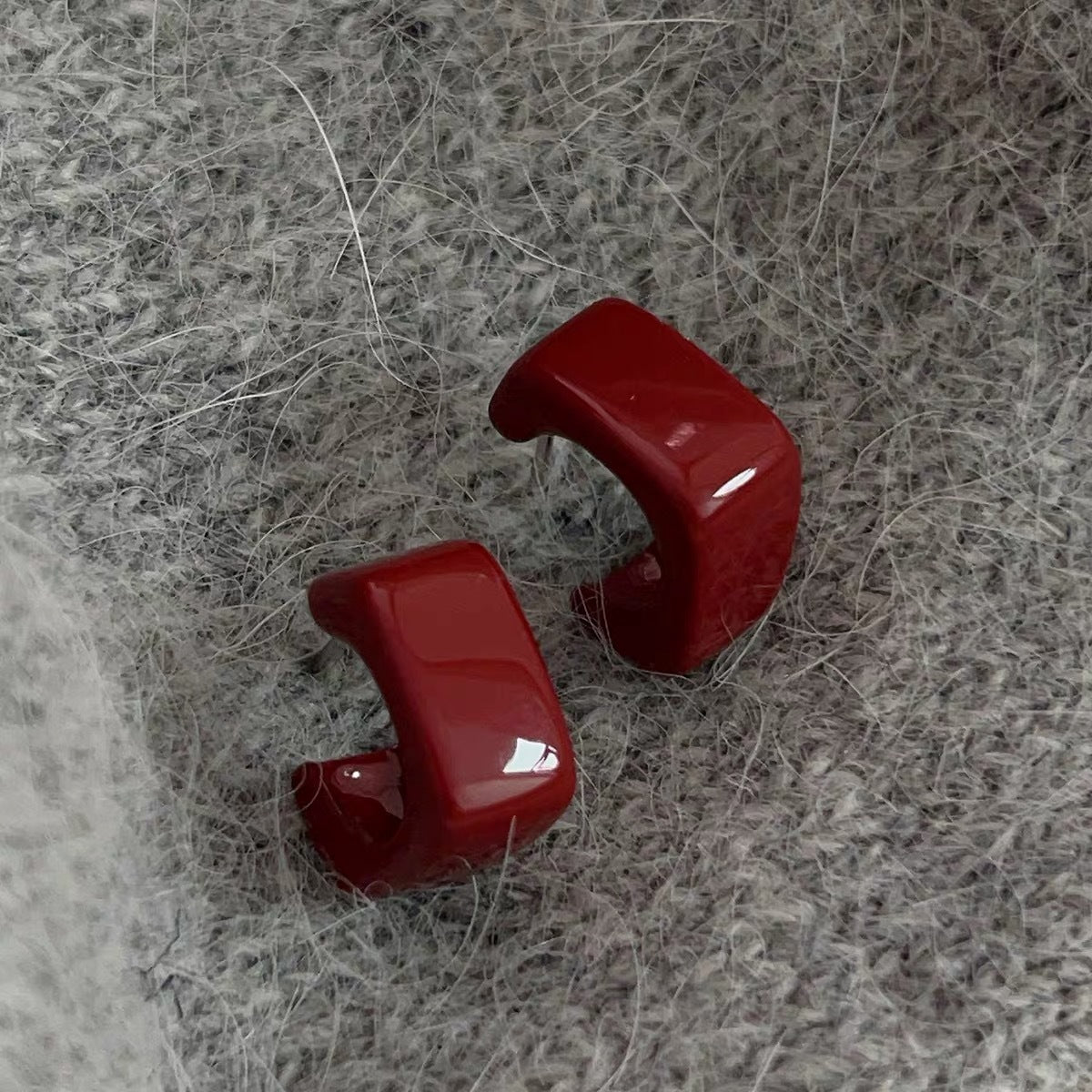 Red Drop Glazed Sterling Sier Retro Earrings