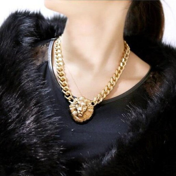 Female Hip Hop Lion's Head Street Cool Handsome Decorative Sweater Necklace