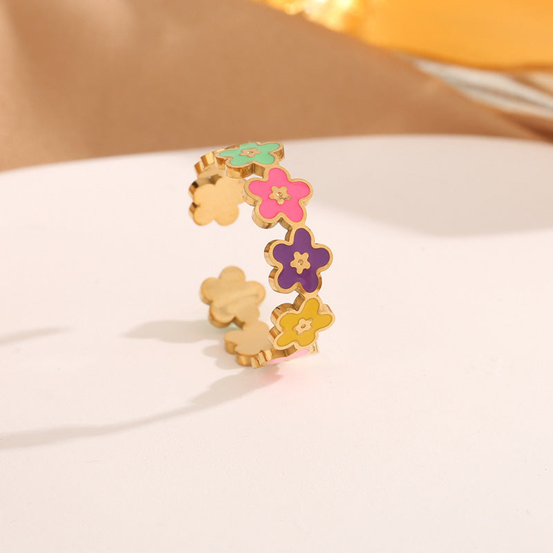 Women's Fresh Sweet Colorful Smiley Face Flowers Openings Ring