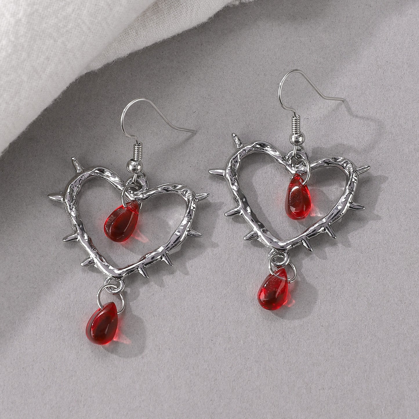 Women's Gothic Handmade Thorn Heart-shaped Cross Water Earrings