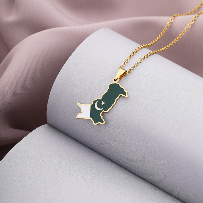 Drop Oil Pakistan Map Flag Fashion Necklaces