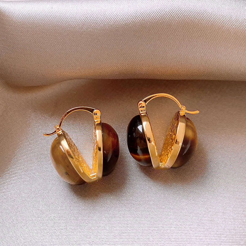 Electroplated Artificial Tigereye Clip Retro Fashion High Sense Light Rings