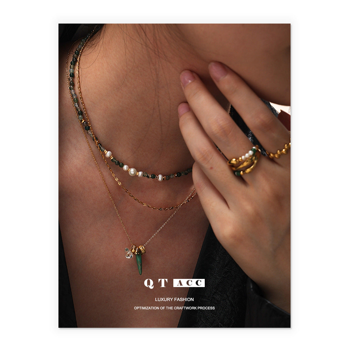 Fashionable Exquisite Twin Light Luxury Green Phantom Natural Real Pearl Necklaces