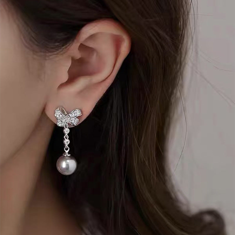 Women's Light Luxury High-grade Bow Cross Clover Pearl For Eardrop Stud Earrings