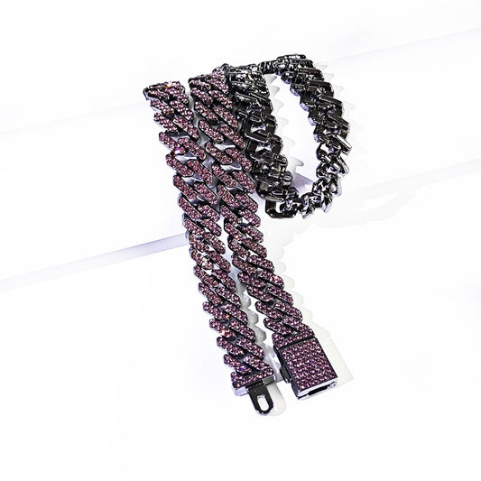 Women's Flip Black Chain Purple Diamond Full Necklaces