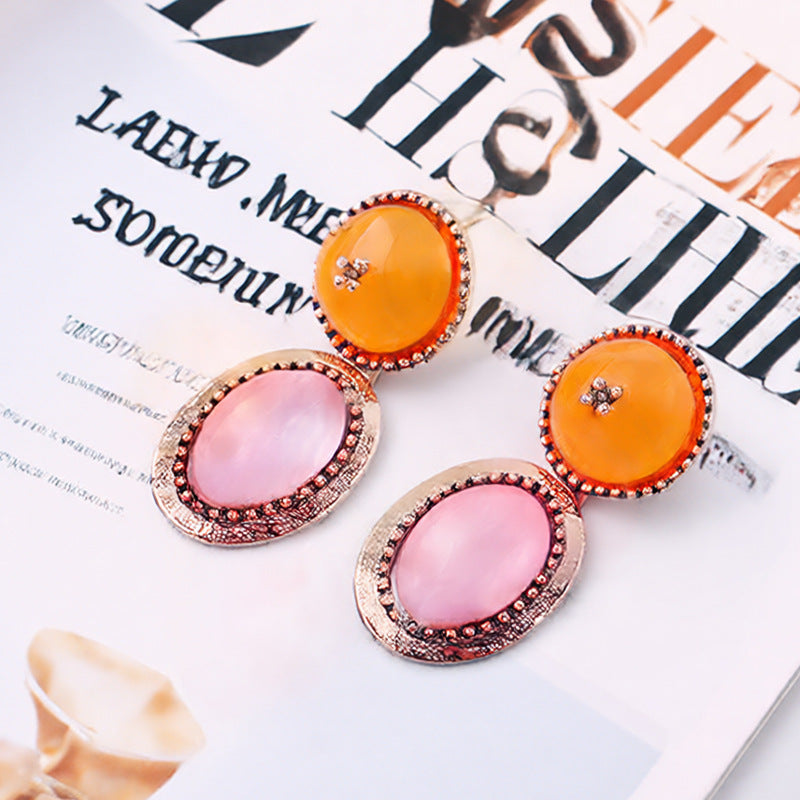 Retro Distressed Patchwork Affordable Luxury Fashion Resin Beeswax Geometric Earrings